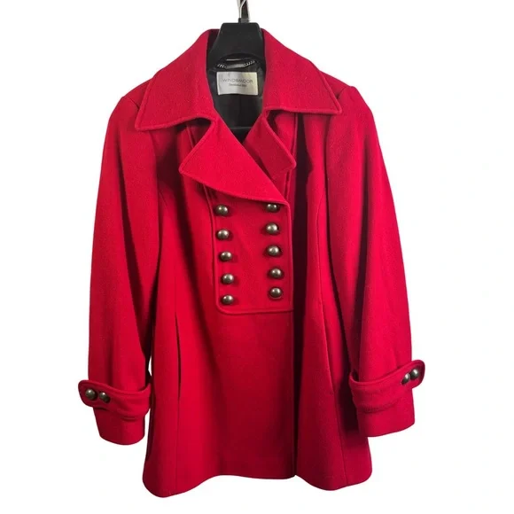 WINDSMOOR RED WOOL CASHMERE BLEND DOUBLE BREASTED COAT WOMENS SIZE 12 - Picture 2 of 13